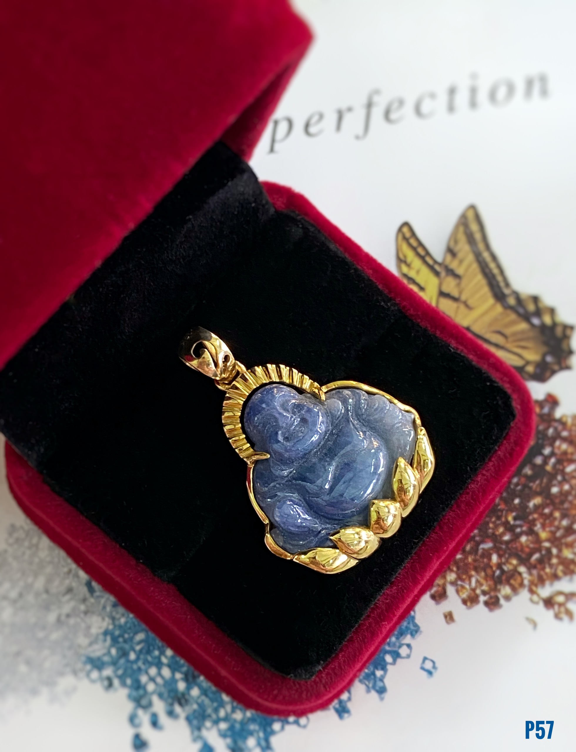 MẶT DÂY BẠC XI PHẬT DI LẶC ĐÁ SAPPHIRE TỰ NHIÊN