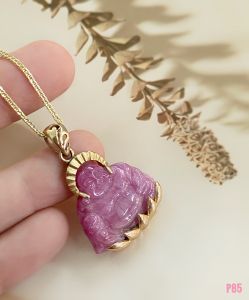 MẶT DÂY BẠC XI PHẬT DI LẶC ĐÁ RUBY TỰ NHIÊN