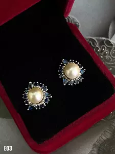 KHUYÊN TAI BẠC XI NGỌC TRAI KẾT ĐÁ SAPPHIRE TỰ NHIÊN