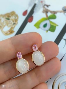 KHUYÊN TAI BẠC XI SAPPHIRE TRẮNG + TOURMALINE HỒNG TỰ NHIÊN