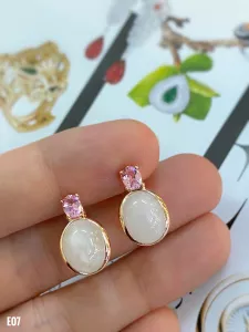 KHUYÊN TAI BẠC XI SAPPHIRE TRẮNG + TOURMALINE HỒNG TỰ NHIÊN
