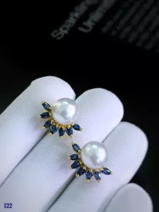 KHUYÊN TAI BẠC XI NGỌC TRAI + SAPPPHIRE TỰ NHIÊN