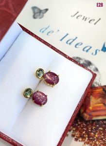 KHUYÊN TAI BẠC XI ĐÁ RUBY SAO + SAPPHIRE TỰ NHIÊN