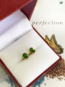 KHUYÊN TAI BẠC XI  ĐÁ CHROME DIOPSIDE TỰ NHIÊN