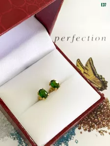 KHUYÊN TAI BẠC XI  ĐÁ CHROME DIOPSIDE TỰ NHIÊN