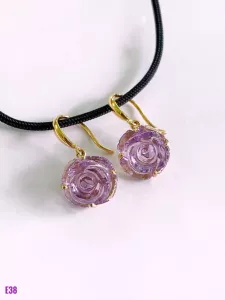 KHUYÊN TAI BẠC XI HOA HỒNG ĐÁ AMETHYST TỰ NHIÊN
