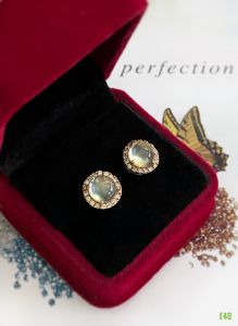 KHUYÊN TAI  BẠC XI  ĐÁ PREHNITE TỰ NHIÊN