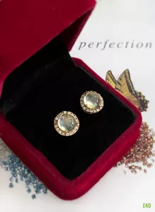 KHUYÊN TAI  BẠC XI  ĐÁ PREHNITE TỰ NHIÊN