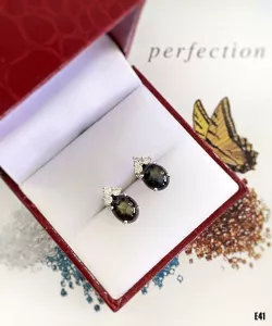 KHUYÊN TAI  BẠC XI  ĐÁ SAPPHIRE TỰ NHIÊN