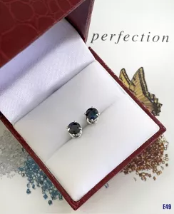 KHUYÊN TAI  BẠC XI  ĐÁ SAPPHIRE TỰ NHIÊN