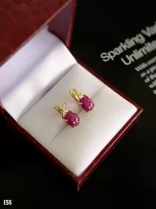 KHUYÊN TAI BẠC XI ĐÁ RUBY TỰ NHIÊN