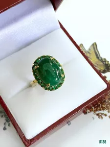 NHẪN  BẠC XI  FULL ĐÁ EMERALD - NGỌC LỤC BẢO TỰ NHIÊN