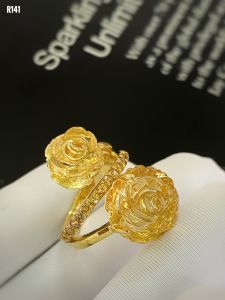 NHẪN  BẠC XI  HOA HỒNG ĐÁ CITRINE TỰ NHIÊN
