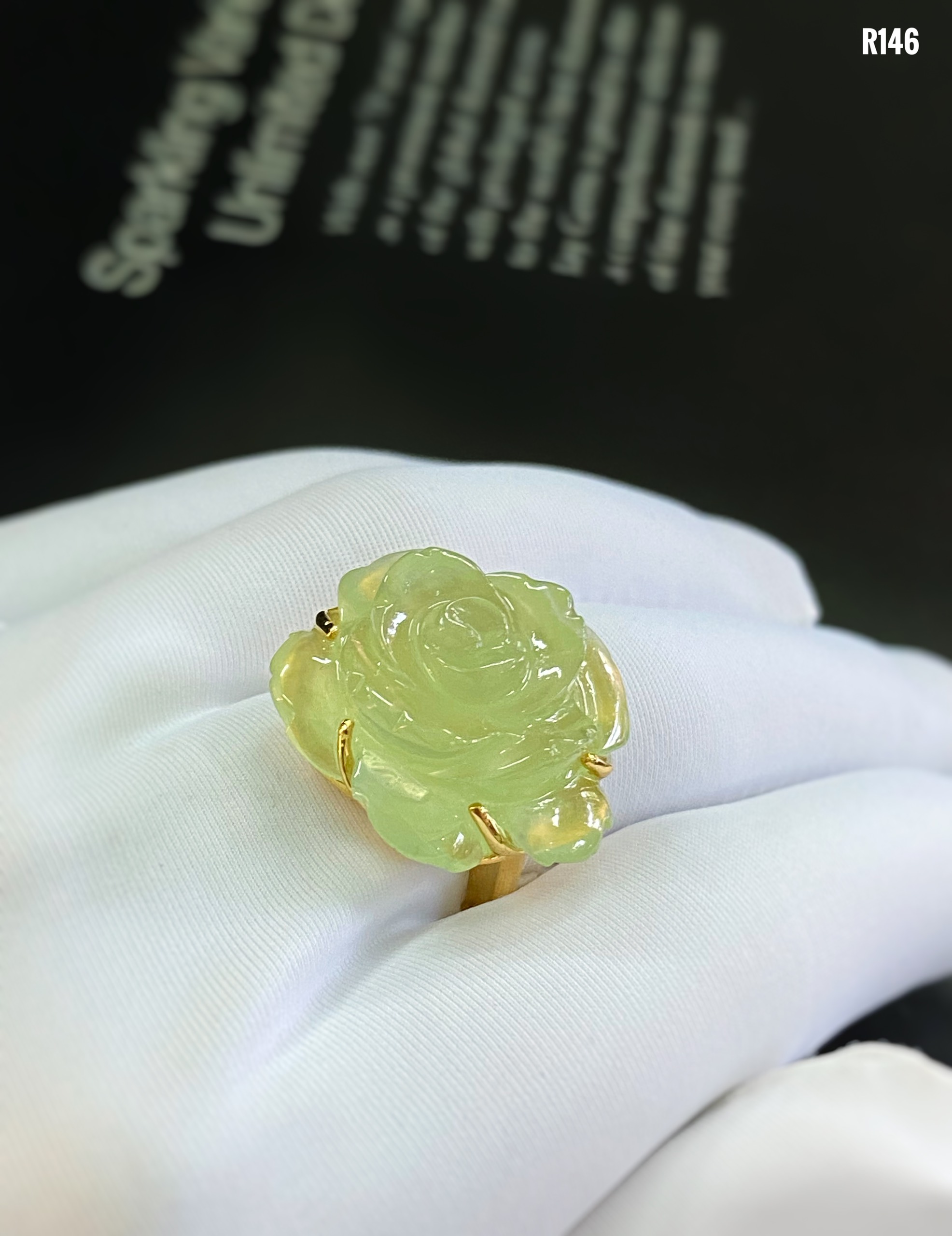 NHẪN  BẠC XI  HOA HỒNG ĐÁ PREHNITE TỰ NHIÊN
