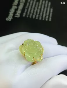 NHẪN  BẠC XI  HOA HỒNG ĐÁ PREHNITE TỰ NHIÊN