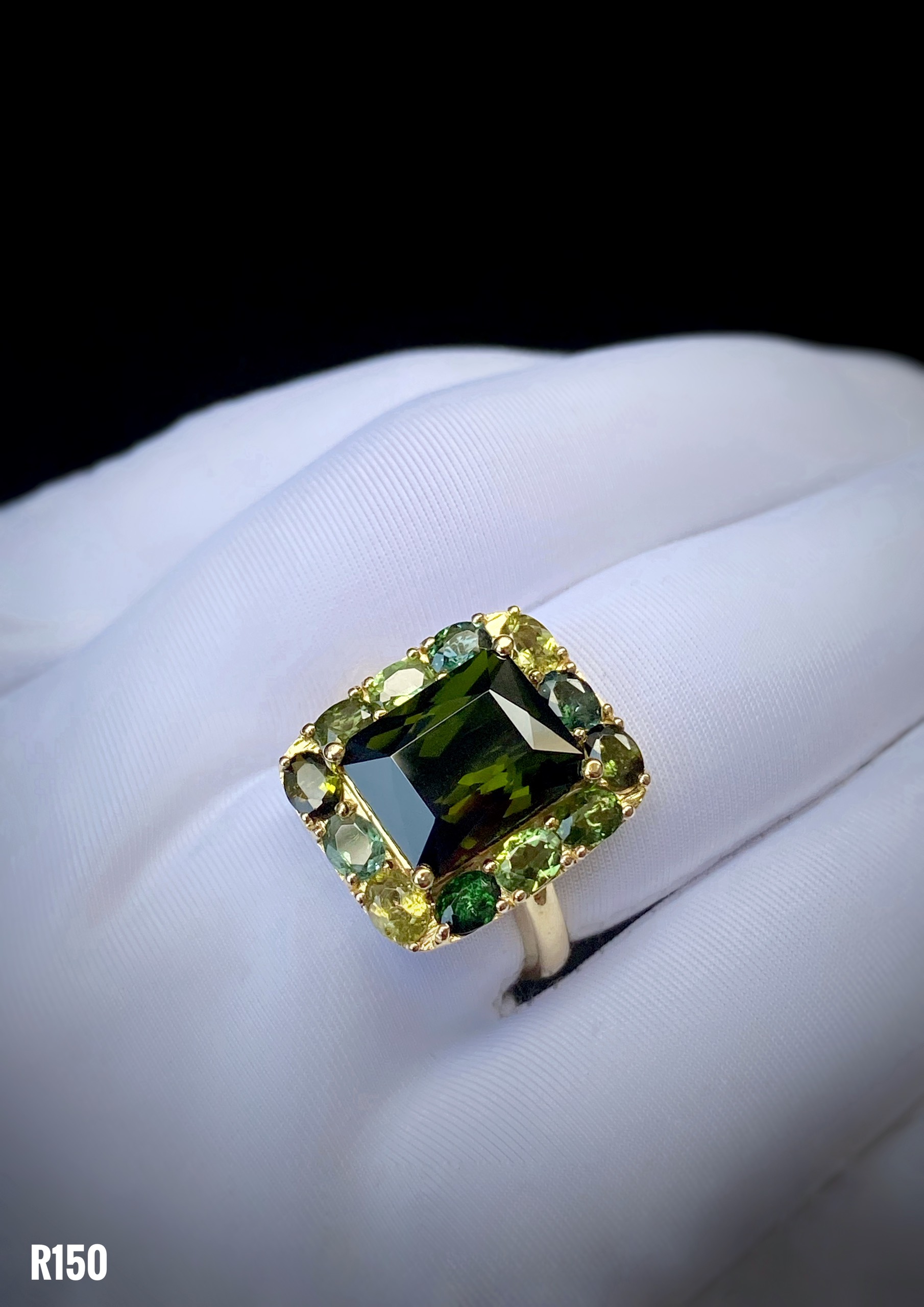 NHẪN  BẠC XI  FULL ĐÁ TOURMALINE TỰ NHIÊN