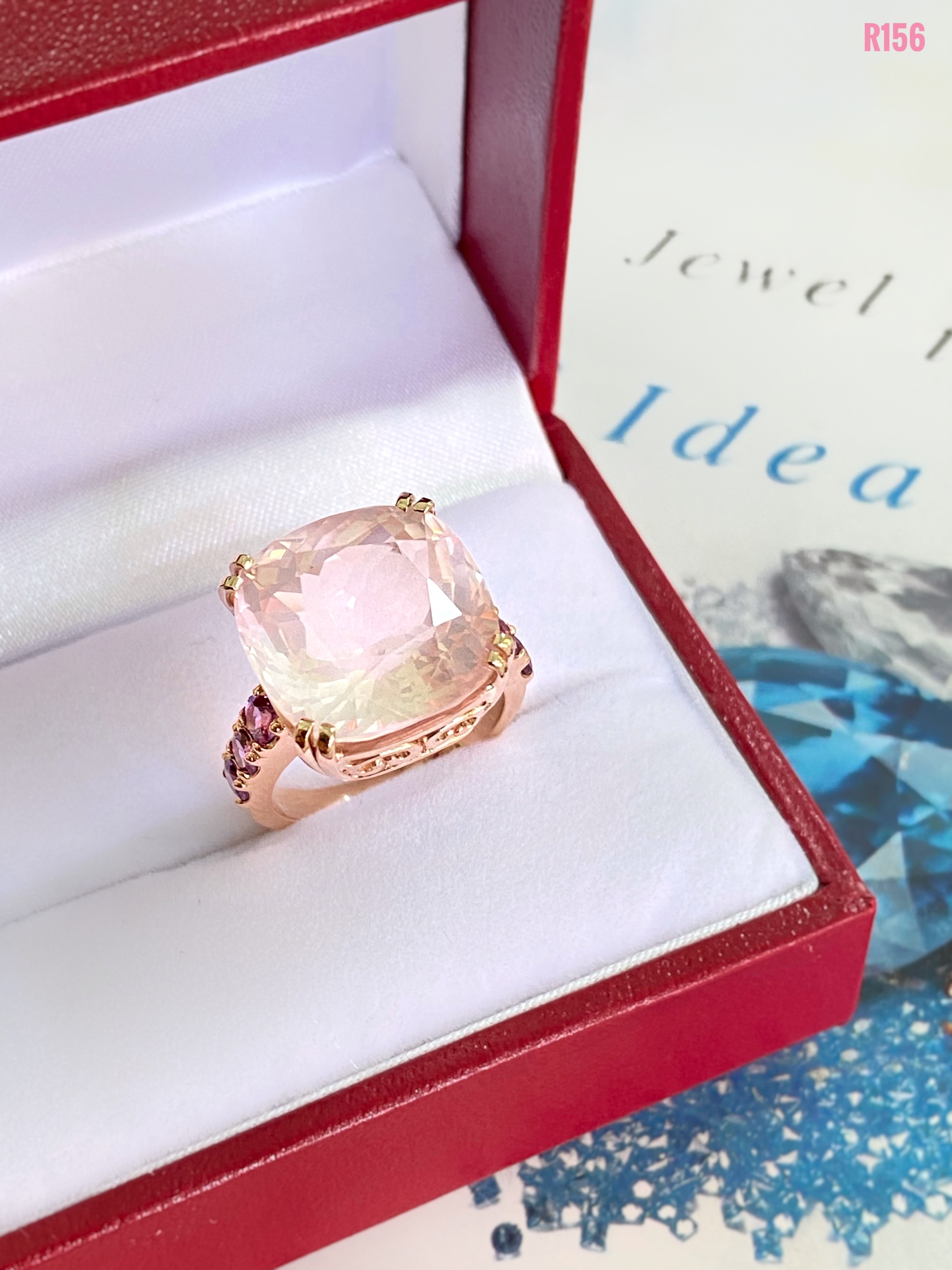 NHẪN  BẠC XI  THẠCH ANH HỒNG KẾT ĐÁ RHODOLITE TỰ NHIÊN