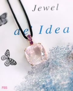MẶT DÂY BẠC XI THẠCH ANH HỒNG KẾT RHODOLITE TỰ NHIÊN