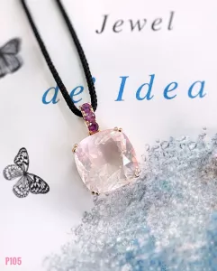 MẶT DÂY BẠC XI THẠCH ANH HỒNG KẾT RHODOLITE TỰ NHIÊN