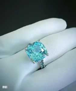 NHẪN  BẠC XI  ĐÁ BLUE TOPAZ TỰ NHIÊN