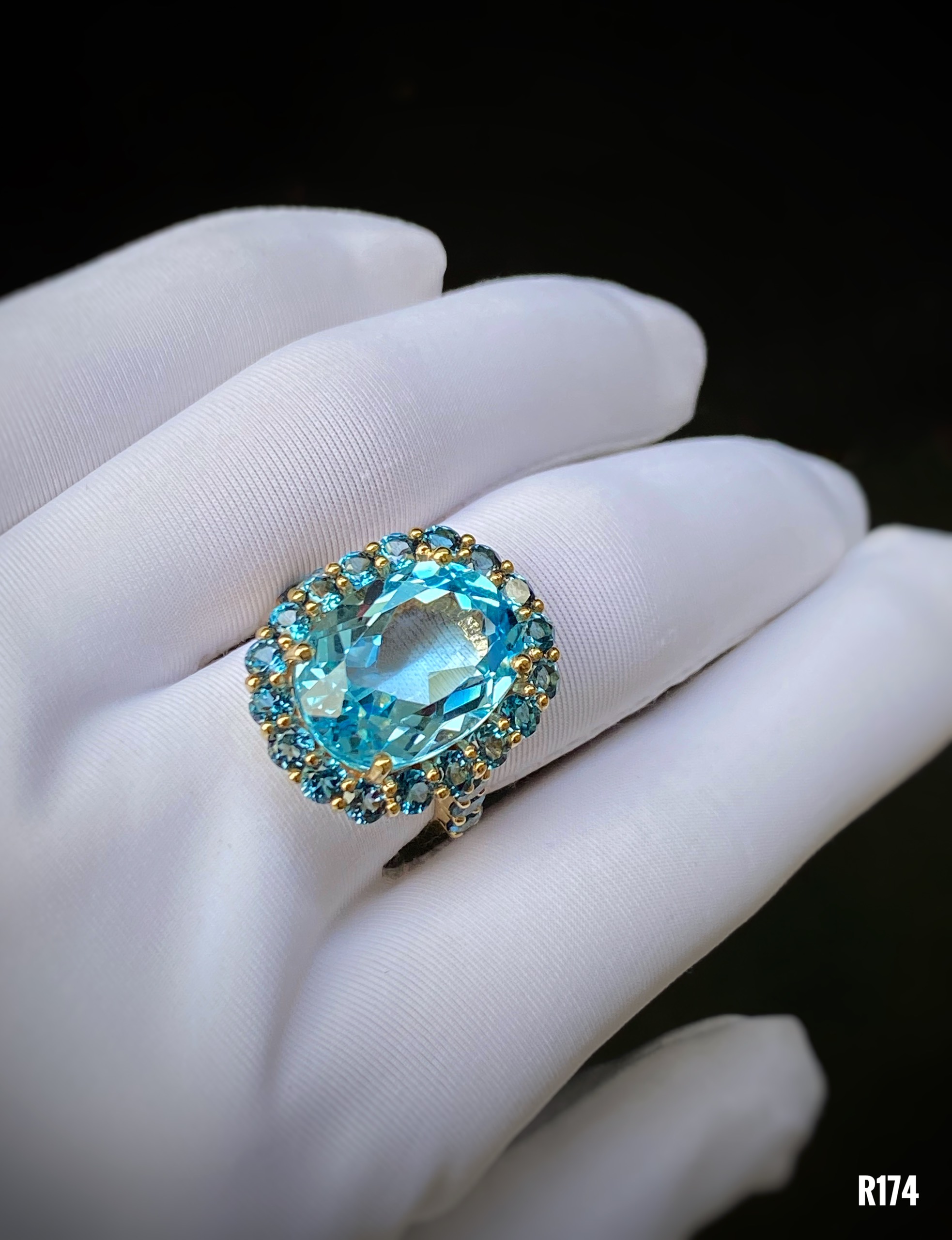 NHẪN  BẠC XI  BLUE TOPAZ KẾT TOPAZ LONDON TỰ NHIÊN