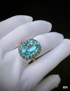 NHẪN  BẠC XI  BLUE TOPAZ KẾT TOPAZ LONDON TỰ NHIÊN