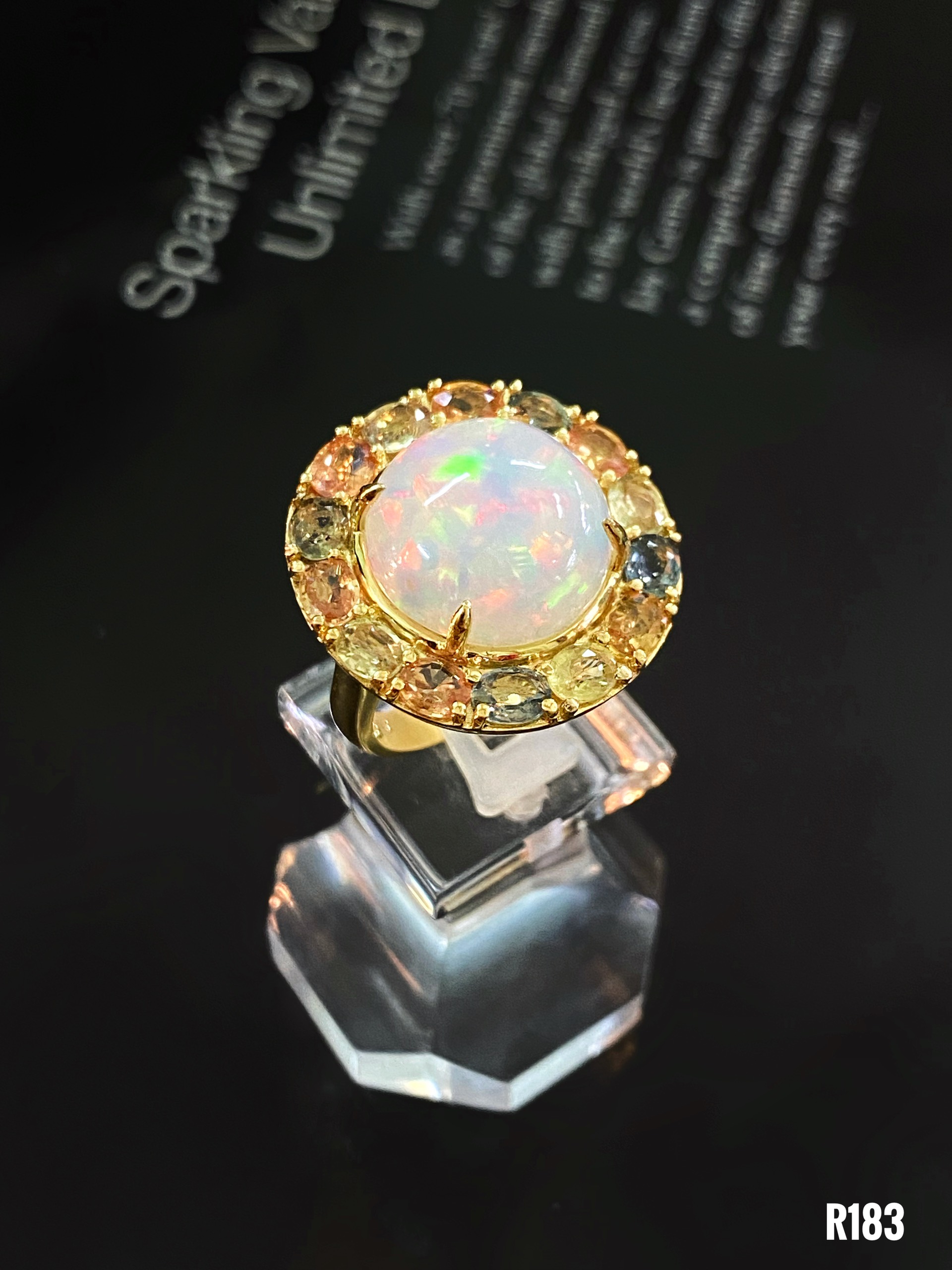 NHẪN  BẠC XI  ĐÁ OPAL KẾT SAPPHIRE TỰ NHIÊN
