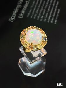 NHẪN  BẠC XI  ĐÁ OPAL KẾT SAPPHIRE TỰ NHIÊN