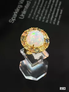 NHẪN  BẠC XI  ĐÁ OPAL KẾT SAPPHIRE TỰ NHIÊN