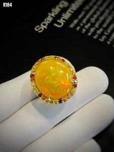 NHẪN  BẠC XI  OPAL KẾT SAPPHIRE TỰ NHIÊN