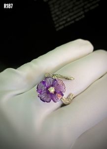 NHẪN  BẠC XI  HOA ĐÁ AMETHYST TỰ NHIÊN