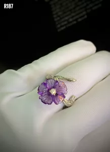 NHẪN  BẠC XI  HOA ĐÁ AMETHYST TỰ NHIÊN