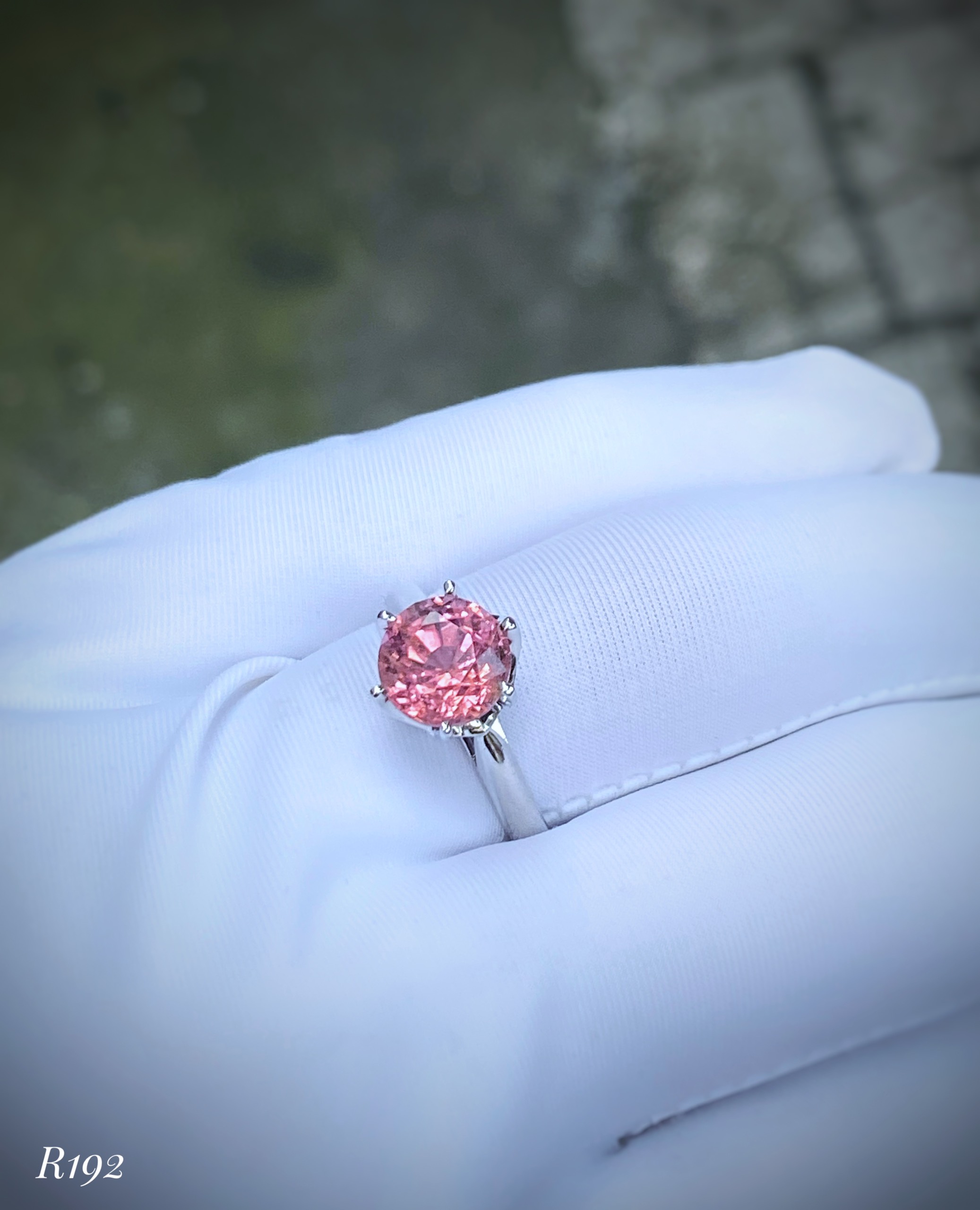 NHẪN  BẠC XI  ĐÁ TOURMALINE HỒNG TỰ NHIÊN
