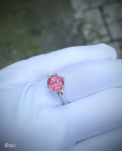 NHẪN  BẠC XI  ĐÁ TOURMALINE HỒNG TỰ NHIÊN