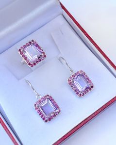 BỘ TRANG SỨC ĐÁ AMETHYST KẾT RHODOLITE TỰ NHIÊN