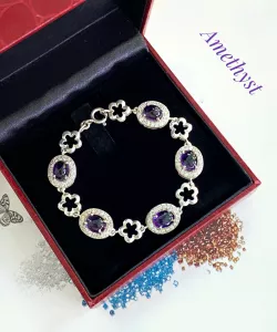 LẮC TAY BẠC 92.5 ĐÁ AMETHYST - THẠCH ANH TÍM TỰ NHIÊN