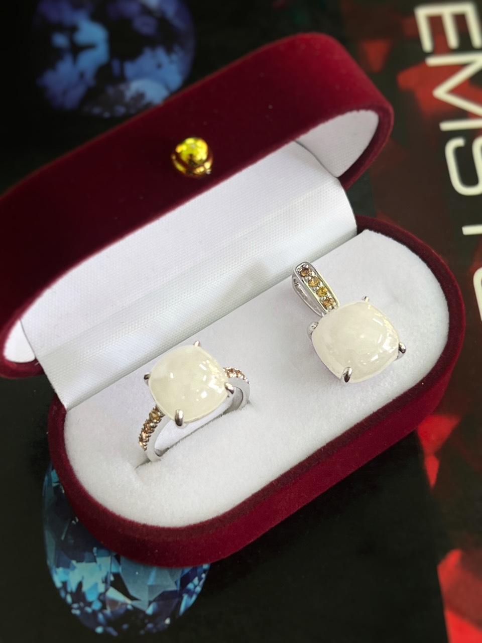 BỘ BẠC 92.5 ĐÁ SAPPHIRE TRẮNG TỰ NHIÊN
