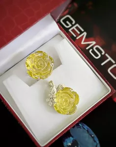 BỘ TRANG SỨC BẠC 92.5 HOA HỒNG THẠCH ANH TỰ NHIÊN