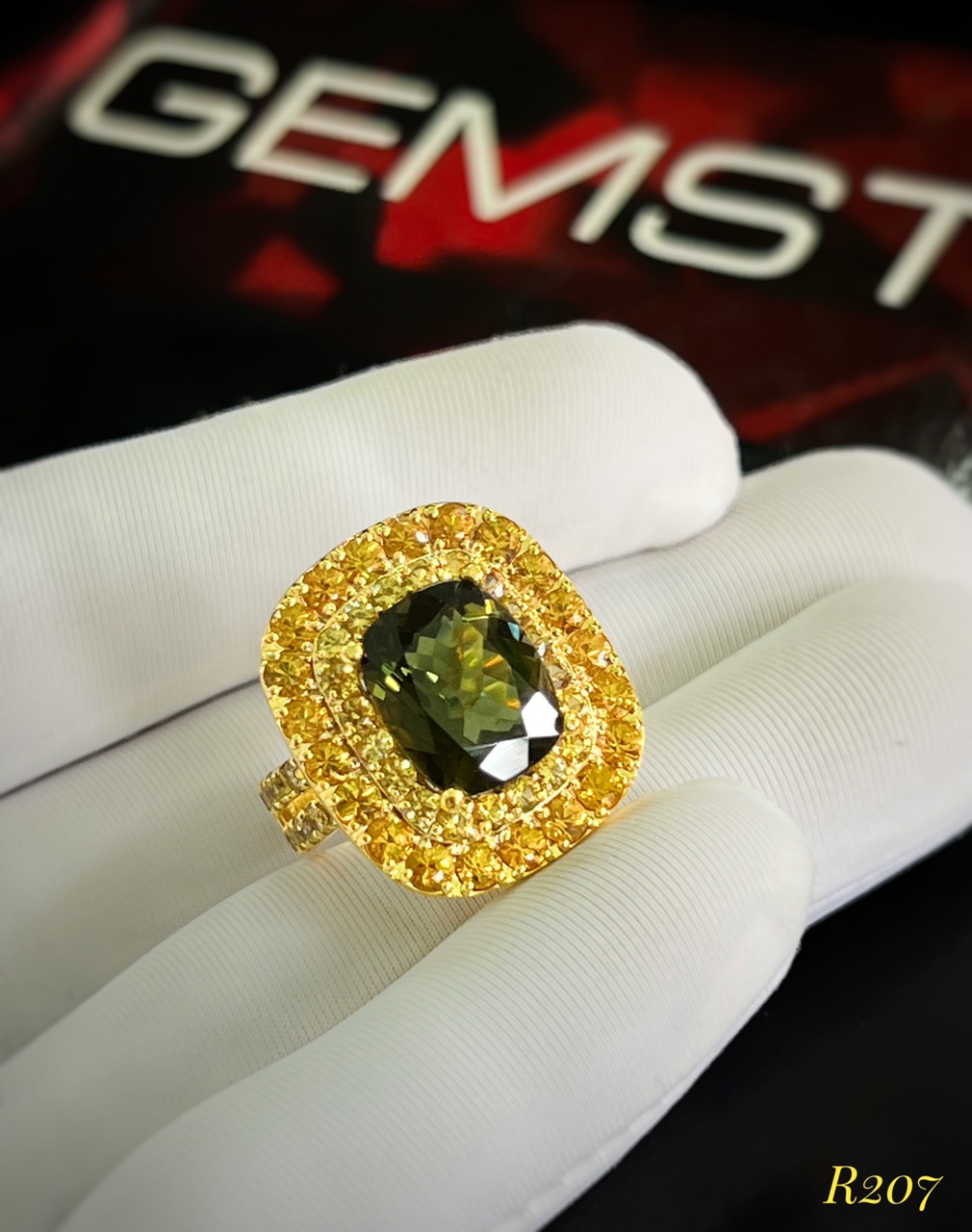NHẪN BẠC 92.5 XI VÀNG TOURMALINE KẾT SAPPHIRE TỰ NHIÊN
