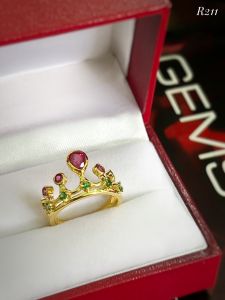 NHẪN BẠC 92.5 XI VÀNG VƯƠNG MIỆN ĐÁ RUBY + EMERALD TỰ NHIÊN