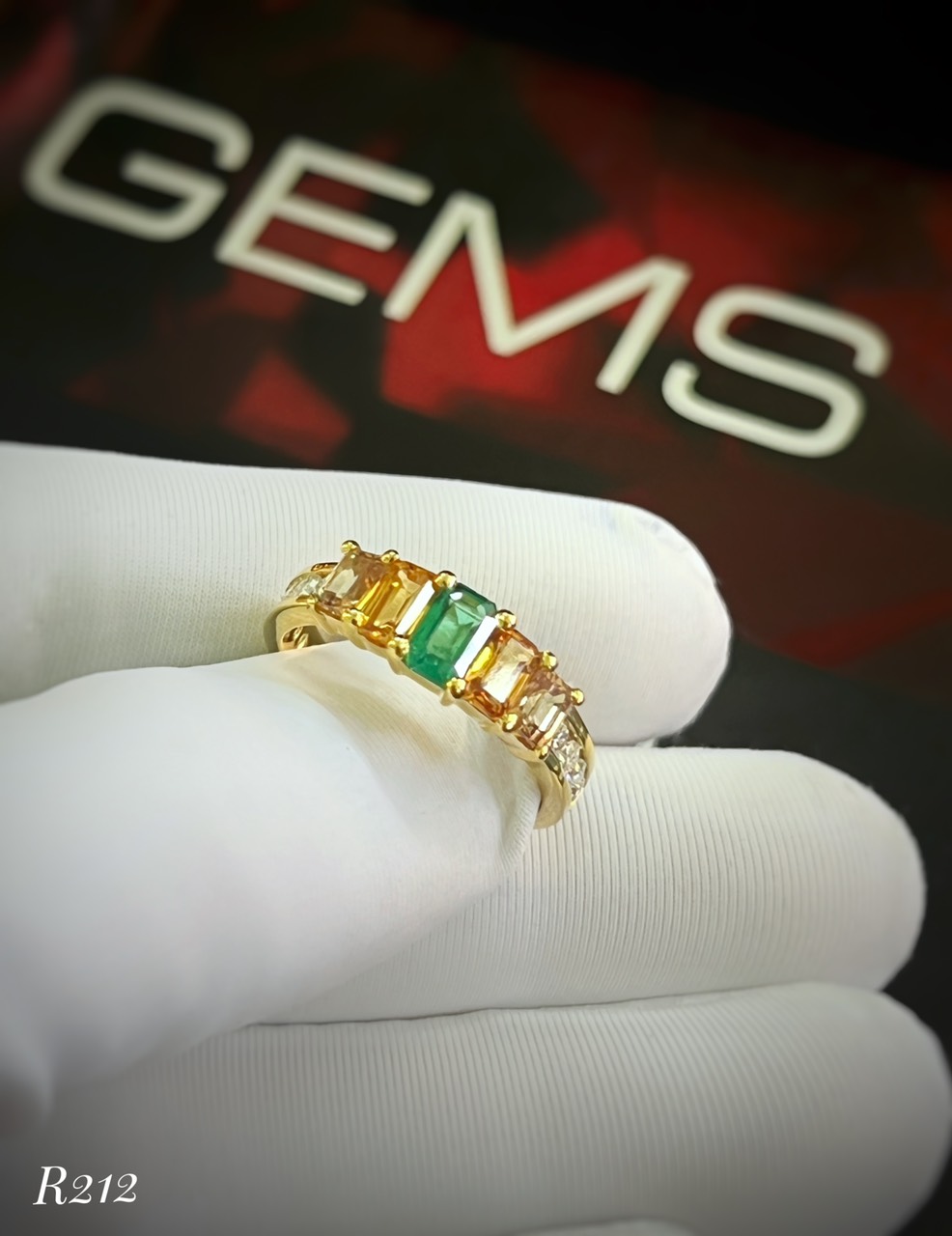 NHẪN  BẠC XI  EMERALD+SAPPHIRE TỰ NHIÊN