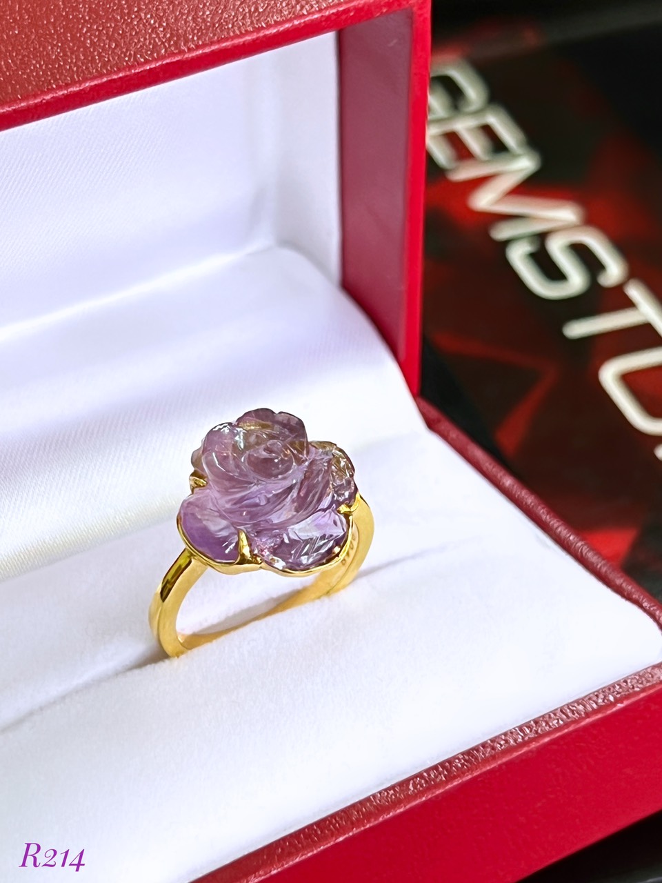 NHẪN  BẠC XI  HOA HỒNG ĐÁ AMETHYST - THẠCH ANH TÍM TỰ NHIÊN