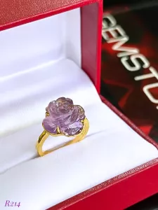 NHẪN  BẠC XI  HOA HỒNG ĐÁ AMETHYST - THẠCH ANH TÍM TỰ NHIÊN
