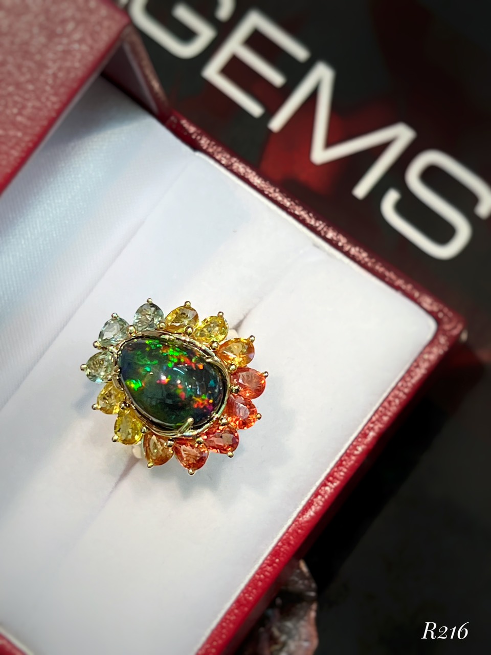 NHẪN  BẠC XI  ĐÁ OPAL KẾT SAPPHIRE TỰ NHIÊN