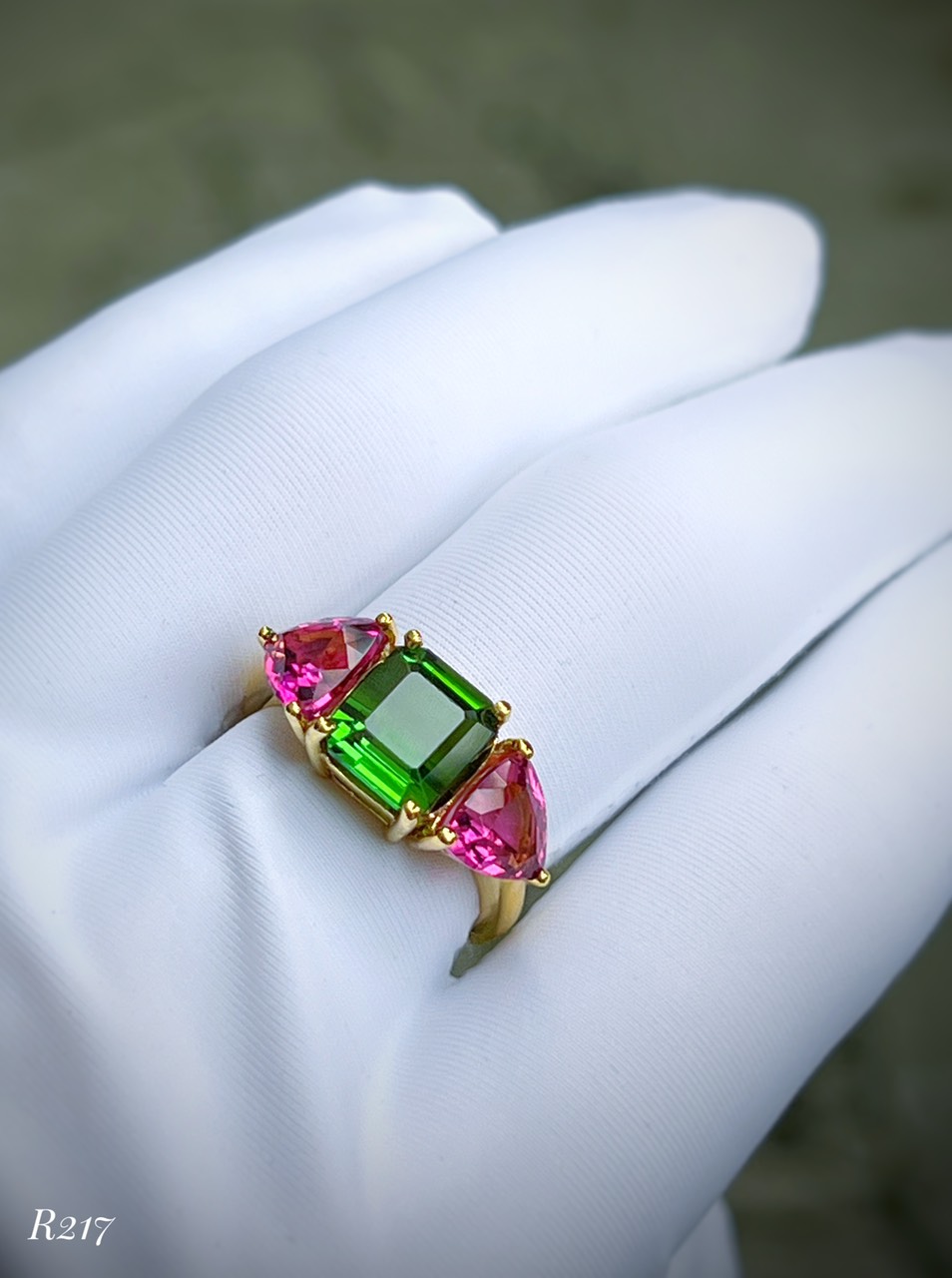 NHẪN BẠC 92.5 XI VÀNG ĐÁ TOURMALINE TỰ NHIÊN