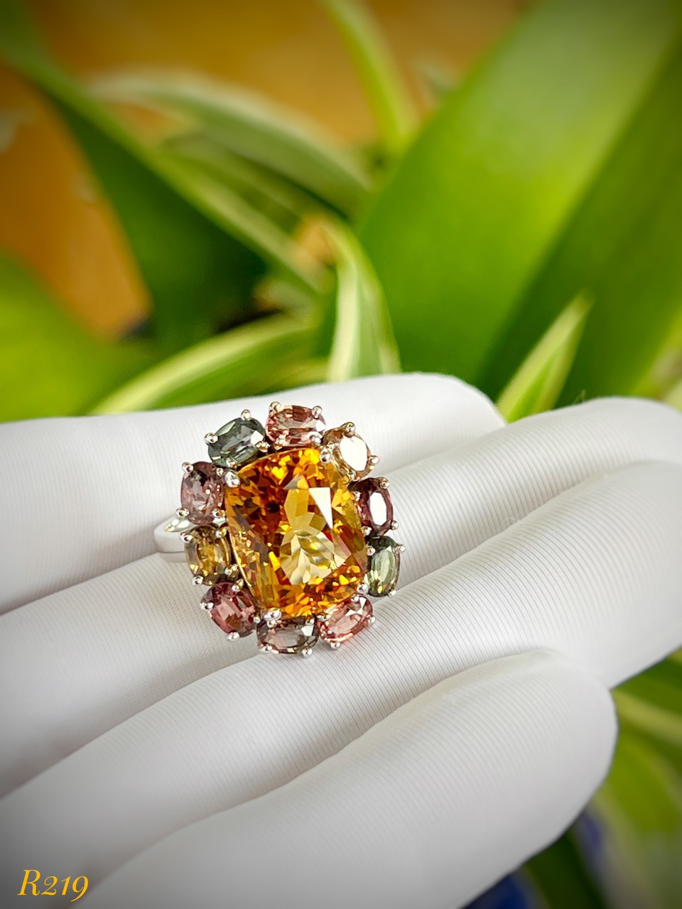 NHẪN BẠC 92.5 XI VÀNG ĐÁ CITRINE KẾT SAPPHIRE TỰ NHIÊN