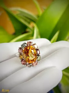 NHẪN BẠC 92.5 XI VÀNG ĐÁ CITRINE KẾT SAPPHIRE TỰ NHIÊN