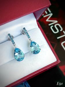KHUYÊN TAI  BẠC XI  ĐÁ TOPAZ TỰ NHIÊN
