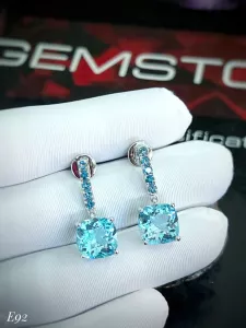 KHUYÊN TAI  BẠC XI  ĐÁ TOPAZ TỰ NHIÊN