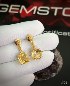 KHUYÊN TAI BẠC XI ĐÁ CITRINE TỰ NHIÊN